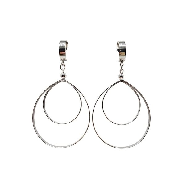 Napier Silver Tone Double Teardrop Dangle Post Earrings Vintage - Picture 1 of 6
